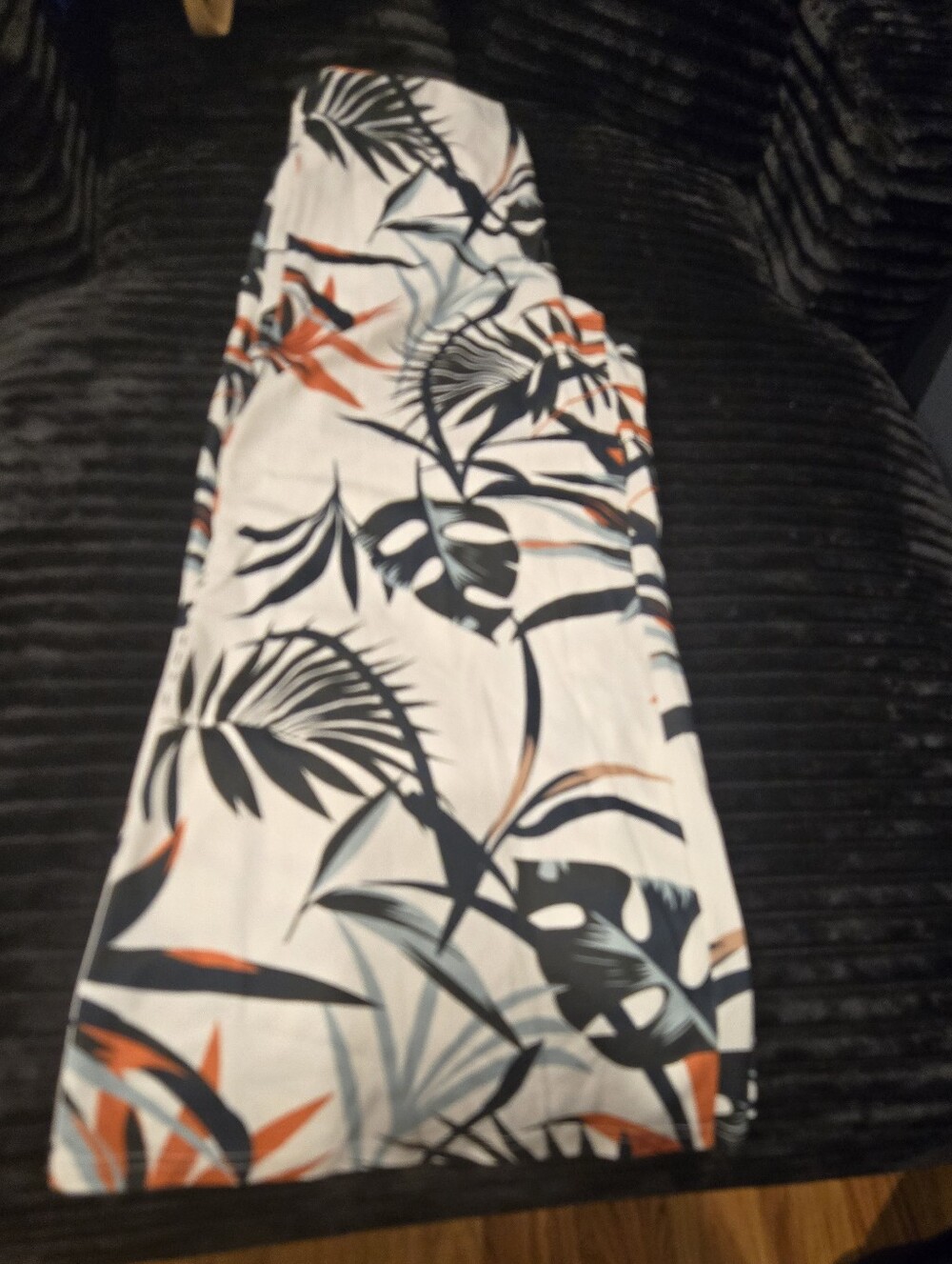 Women's Tropical Print Jumpsuit in White with Black & Orange Leaf Pattern - Picture 3 of 10